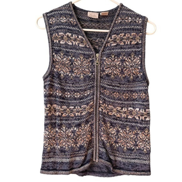 ✨3/$20✨ Fiorlini‎ International Blue Nordic Fair Isle Zip Up Sweater Vest. Small - Picture 1 of 10